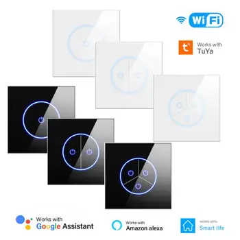 10A WIFI Tuya Smart Switch de la UE 1/2/3Gang Interruptor de la Luz de Alexa principal de Google Voice Control Panel de Vidrio Sensor de Contacto Interruptor de Vida Inteligente