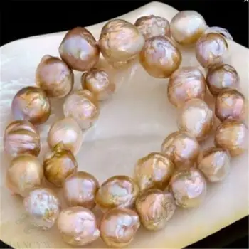 12-13mm Natural de color Rosa Barroco Collar de Perlas Broche de oro de 14 de 18 pulgadas