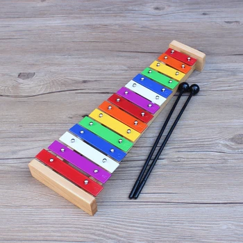 15 Teclas de Xilófono para Niños Orff Teclado Musical Kalimba Metal Instrumento Musical de Madera Xilófono Para Niños Bebé Piano de Juguete