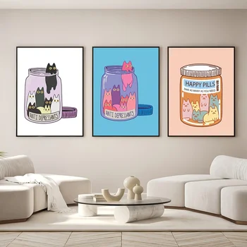 1pc Impresiones de la Lona Antidepresivos Cartel de Arte Moderno de la Pared de la Pintura de Pared de la Decoración para la Sala de estar de los Animales Fotos del Gato Sin Marco