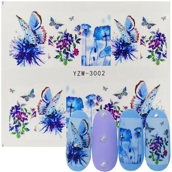 1pcs de Uñas de Arte de Agua Calcomanías de Mariposa de la Flor Azul de Diseños para Mujer Completa Cubierta de la etiqueta Engomada de la Decoración de la marca de agua Regulador de la etiqueta Engomada de Consejos para el Verano