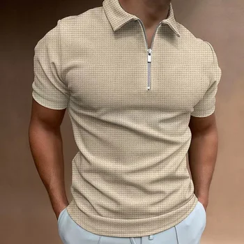 2022 Hombre de Verano de Alta Calidad de Moda de Color Sólido Camisa de Polo de hombre de Manga Corta de la Solapa de la Mitad de la Cremallera de la Tendencia de Diseño Clothin