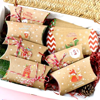 24pcs Navidad Almohada con Forma de Caramelo Cuadro de Decoración Navideña Para el Hogar de Papel de Kraft Caja de Regalo de Navidad el año 2023 Año Nuevo Bolsas de Embalaje