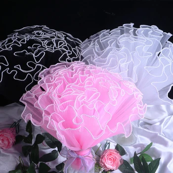 28 cm*4.5 M de la Flor de Envoltura de Hilo de Perla Borde de la Onda de Malla de Hilo Bouquet Floral de Papel de Embalaje de san Valentín, Día de la Fiesta de la Boda Decoración de Regalo