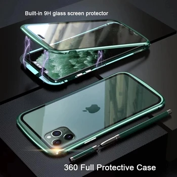 360 la Plena Protección de Metal Magnético Caso Para el iPhone 15 14 13 12 11 Pro X XR XS Max 7 8 SE Doble Cara de Cristal de Adsorción de la Cubierta