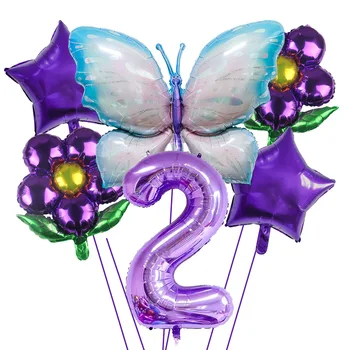 40inch de la Mariposa Púrpura Globos de Establecer el Número de Estrellas, Flores, Globos Babyshower Niños Niñas Felices Mariposa Tema de Cumpleaños Balons