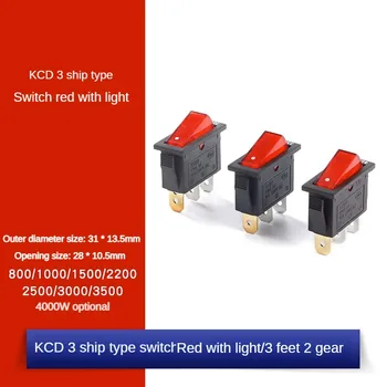 5Pcs/Lot Uniteelec-KCD3 Tipo de Embarcación Interruptor Rojo con Luz de 3 Pies 2 Engranajes 16A Plata Contacto del Interruptor de Potencia Interruptor de Botón