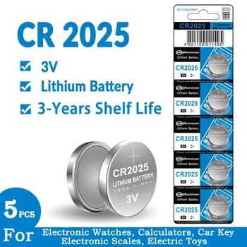5pcs Original de Botón CR2025 de 3V de Litio de las Baterías Para el Control Remoto de la Calculadora Reloj de la Placa base del Botón de la Célula de Batería CR 2025