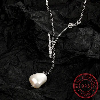 925 de la Plata Esterlina de la Moda Simple Serpiente Cadena de Huesos Natural Barroco Collar de Perlas para las Mujeres Elegantes de la Clavícula Joyería
