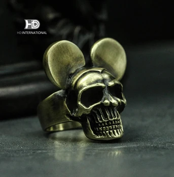 925 de plata de Mickey anillo del cráneo del big ear Cráneo anillo Único de Mickey, oscuro Mickey esqueleto de Latón artesanos hacen joyería