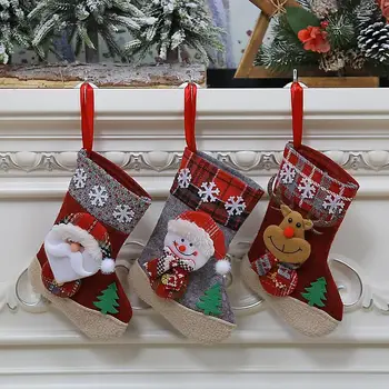 Calcetín de navidad Calcetines de muñeco de Nieve de Santa Elk Chimenea de Navidad Árbol de Navidad Adornos de Año Nuevo 2023 Decoraciones de Navidad para la Decoración del Hogar