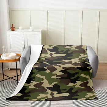Camuflaje de Franela de Lana Tirar de la Manta de Camuflaje durante Toda la Temporada de Cama Manta para Sofá cama de los Niños de Estilo Militar Aproximada Manta