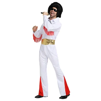 Cosplay Disfraces de Halloween Super Fiesta de Ropa de la Cantante Blanca de la Ropa de Adultos Elvis Presley Ropa de la Estrella de Rock de tela de Desempeño