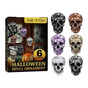 Cráneo de Halloween Adornos para el Árbol Adornos Horror Esqueleto de la Cabeza 6Pcs Realista Spooky Esqueleto de la Cabeza Árbol de Halloween Accesorios Para