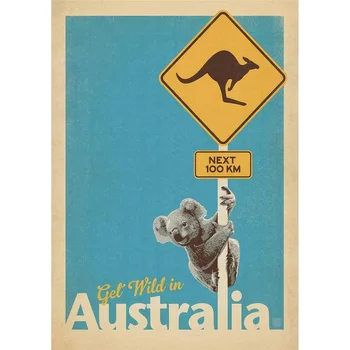 De Metal de la Vendimia de Estaño Signos de Viaje Mundial de Australia Canguro, Koala Casa Bar Restaurante de Decoración de la Pared del Signo 12x8 Pulgadas