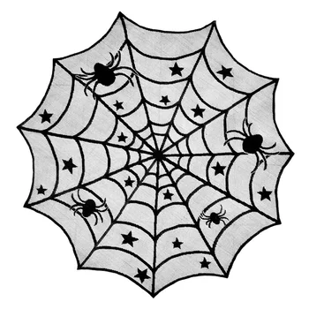 Decoración de Halloween tela de Araña Mantel de Encaje Negro tapete de Mesa Chimenea Cortina para Halloween Horror Fiesta en Casa de Suministros