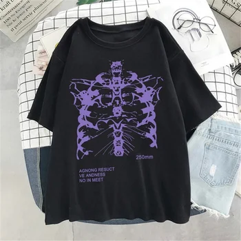 Divertido Mujeres T-shirt Oscuro Huesos del Cráneo del Corazón y del Pulmón de Impresión de Manga Corta t-shirt de Mujer Ropa de Harajuku de gran tamaño Ropa Tapas