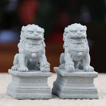 Estatua De Foo Feng Shui De Una Estatuilla En Miniatura León De Piedra Escultura Decoración Tutor Chino Prosperidad Decoración Par Fu Mini Figuritas