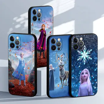 Frozen Anna Elsa Caso Para el iPhone de Apple 13 11 Pro Max 14 12 Mini 7 8 Plus SE X XS XR 6 6 5 5S TPU Negro Funda de Teléfono Móvil de la Cubierta