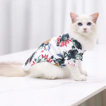 Fábrica al por mayor de mascotas ropa de primavera y verano de Hawai impreso camisa de pequeño y mediano tamaño gato perro mascota ropa