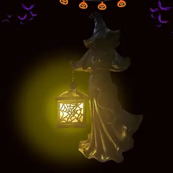 Halloween Linterna Espíritu Vintage LED de la Resina de la Bruja de Estatuas de Linternas de Halloween Bruja Estatuas de Halloween Fantasma de la Estatua De Casa de las Afueras de