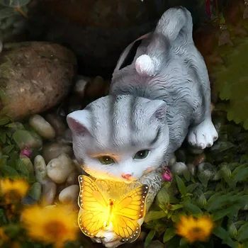 Jardín Solar del LED Luces de Gato Lindo Animal Estatua de Esculturas al aire libre del Césped Figuritas