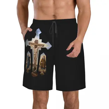 La cruz de Jesús de los Hombres pantalones Cortos de Playa Gimnasio de secado Rápido, Divertido Traje de baño de la Calle de la Diversión 3D Cortos