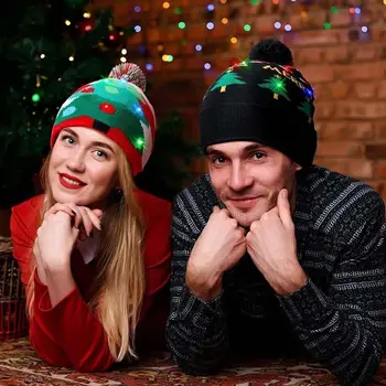 La moda de la Navidad Sombreros de Moda de Navidad Sombreros Con la Luz del LED Hasta el Gorro de Suéter de Navidad Sombrero del Invierno del Copo de nieve Sombreros
