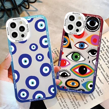 La suerte de los Ojos Azules Mal de Ojo Impresión Clara de la caja del Teléfono Para el iPhone 12 SE 2020 11 13 14 Pro Max 14 Plus 7 8 Plus XR X XS Cubierta Transparente