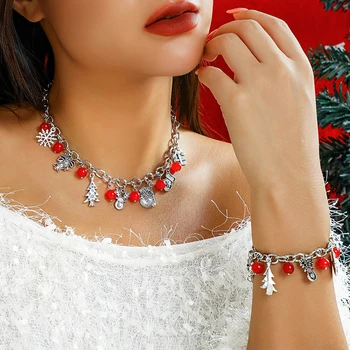 Lacteo Creativo de Navidad de Estilo de la Borla Collar de la Pulsera Roja de Perlas de Vidrio Encanto Gargantilla de los Brazaletes de los Conjuntos de Joyas para las Mujeres, las Niñas del Partido