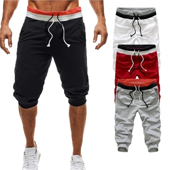 Los hombres del Cordón Recortada Pantalones Slim Casual Transpirable Cómodo Fitness Pantalones de Fitness