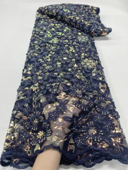 Mayorista de Nigeria francés 3D de lentejuelas de tela de encaje caliente de la venta de mano de 2023 Bordado Africana de cuentas de la malla de los vestidos de las mujeres
