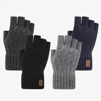 Medio dedo guantes para los hombres de invierno cálido y frío fuga de los cinco dedos de la pareja de estudiantes mujeres de punto de lana de escribir