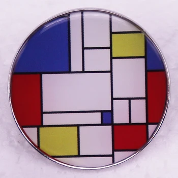 Mondrian Minimalista Al Estilo De Arte Moderno De Esmalte Pin Broche De Botón Insignia De La Joyería