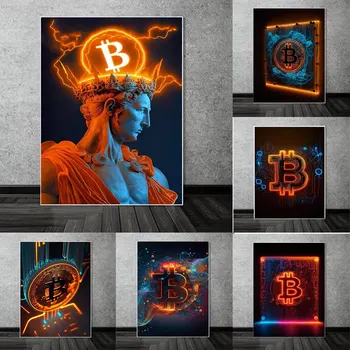 Neón Bitcoin Moderno de la Moda Pop de la Pared de la Lona de Pintura Arte vivo Carteles y de Impresión para la Sala de estar del Hogar Decoración de la Oficina Imágenes