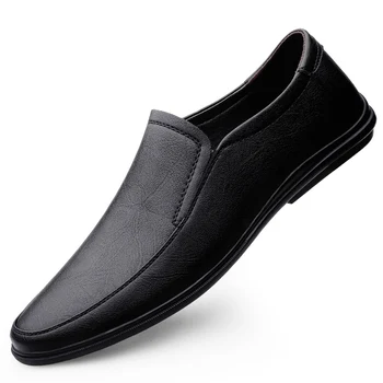 Nuevos Zapatos de Cuero para Hombres Negro Clásico de los Hombres Casual Zapatos Slip-on Suave de Fondo Redondo de los Hombres Zapatos de Conducción de los Negocios Mocasines