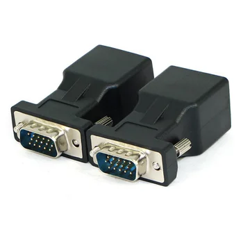 Pack de 2 Extensor VGA Macho RJ45 CAT5 CAT6 20M de Cable de Red Adaptador de Puerto COM al Puerto LAN Ethernet Converter