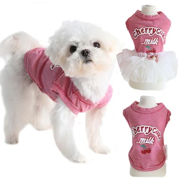 Raya Perro Vestido de Cachorro Chaleco Camiseta de Princess Tutu Falda de la Carta de la Cereza de Impresión Par de Trajes de Ropa de Verano para los Pequeños Perros Caniche