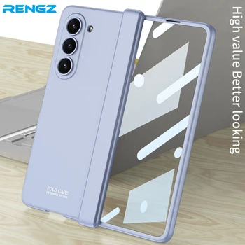 RENGZ Sólido de Color Mate PC Caso Duro Para Samsung Galaxy Z doble 5 5G Bisagra Magnética Protectora Con Película de Vidrio de la Cubierta Para Z Fold5