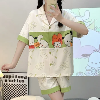Sanrio Hello Kitty Cinnamoroll Verano Pijamas Kawaii Anime Mi Melodía Linda Chica De Manga Corta De Algodón Ropa De Dormir Ropa De Hogar Dulce Juguete