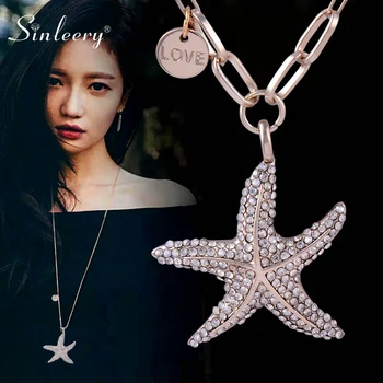 SINLEERY Chic Starfish Colgante, Collar de Color dorado Antiguo de la Cadena Completa de Zirconia Collar Largo Para las Mujeres de la Joyería