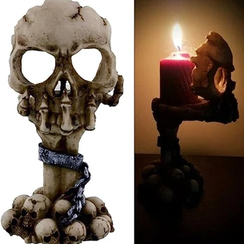Spooky Candelitas Titular De La Decoración De Halloween Horror Esqueleto De La Vela Titulares De Resina De Candelero, De Estilo Gótico, Decoración Para El Hogar