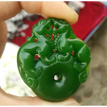 Suerte Collar Verde Colgante 100% Natural De Nueva Amuleto Del Dragón De Jade De La Estatua De Piedra