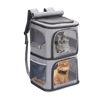 Suministros para mascotas de Gran capacidad de doble capa de pet bolsa Fácil de poner dos de gato mochilas Plegables de tela Oxford portador de gato