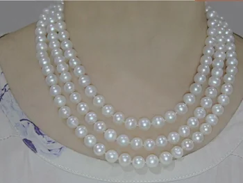Tres filamento natural, AAA, 9-10mm Mar de China del Sur blanco perla collar de 18 a 20 pulgadas de 14K clip