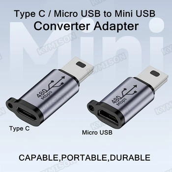 USB Type-C / Micro USB Hembra a Mini USB Macho Adaptador de Cargador Convertidor Mini USB V3 Adaptador Para el Teléfono Móvil Android MP3