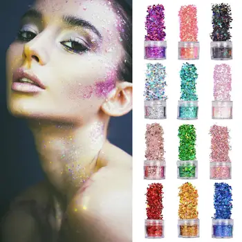 Uñas de Brillo con un Envase Transparente de Uñas de Arte de Lentejuelas de 12 colores de Uñas de Arte de Cuerpo Ropa de Glitter Conjunto de Festivales para el Cabello