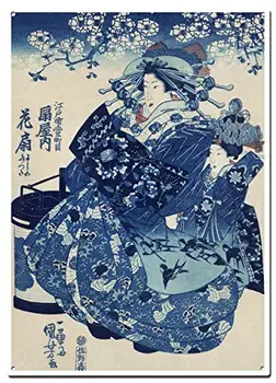 Vintage Geisha Lata de Metal Signos, Vintage Japón Arte Ukiyo E Póster, Decorativos, Señales de Arte de la Pared Decoración del Hogar - 8X12 Pulgadas (20X30 cm)