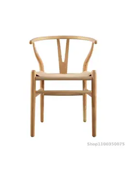 Y la silla de madera maciza Nórdica moderna simple silla de comedor de ocio apoyabrazos de vuelta a casa una silla de madera Chino de mimbre silla de estudio
