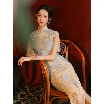 Yourqipao Encaje Cheongsam de Vestidos de Noche de 2023 Nueva Moda Retro de la Vieja Shanghai República de China Estilo Mejorado Qipao Vestidos de fiesta